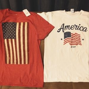 New W/ Tags/WellWorn-American Flag Tees (Lot x2)- Sz Small/Red/White